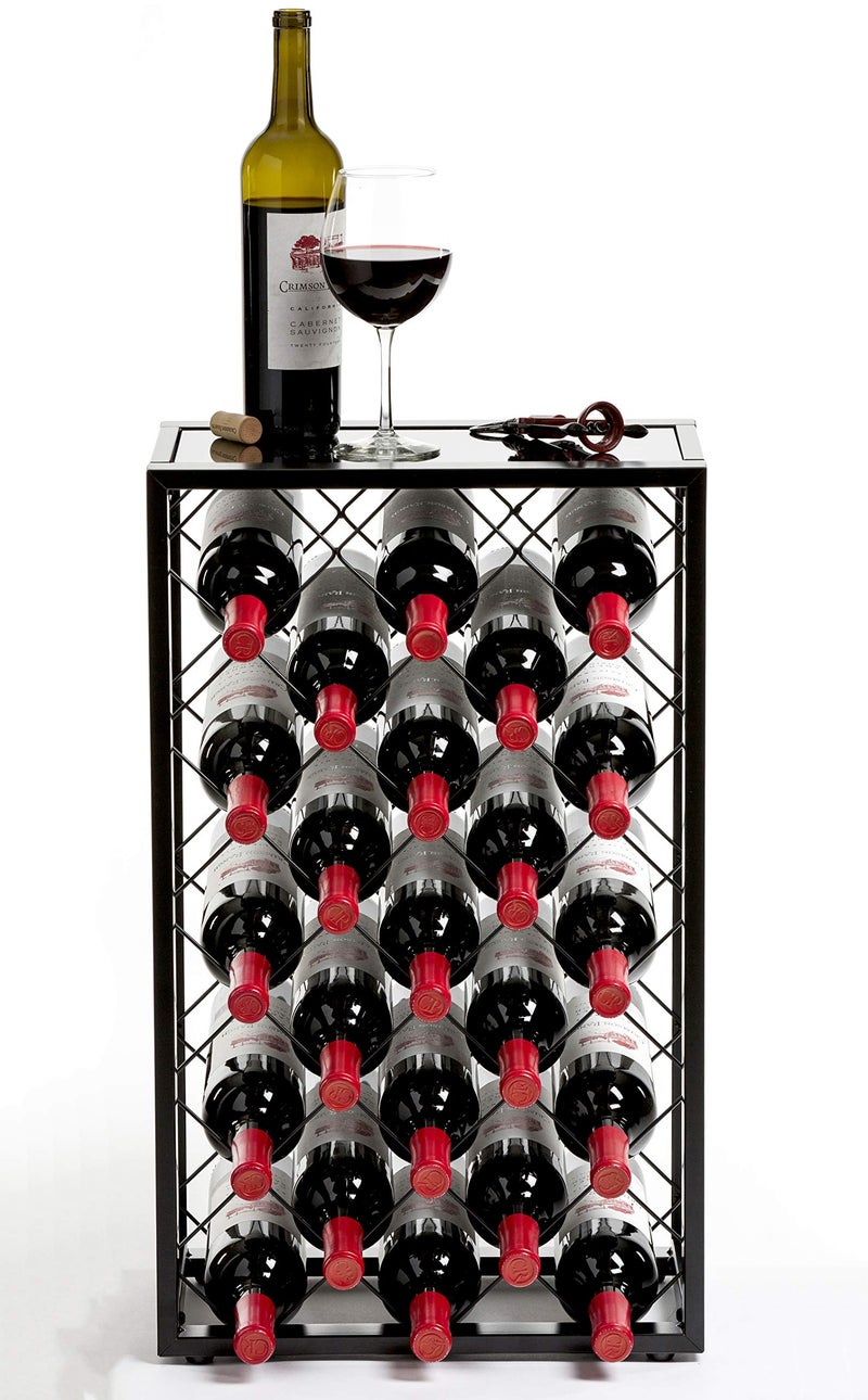 Mango Steam 23 Bottle Black Wine Rack with Glass Top Shelf, Free Standing for Home, Kitchen and Bar - Image 2